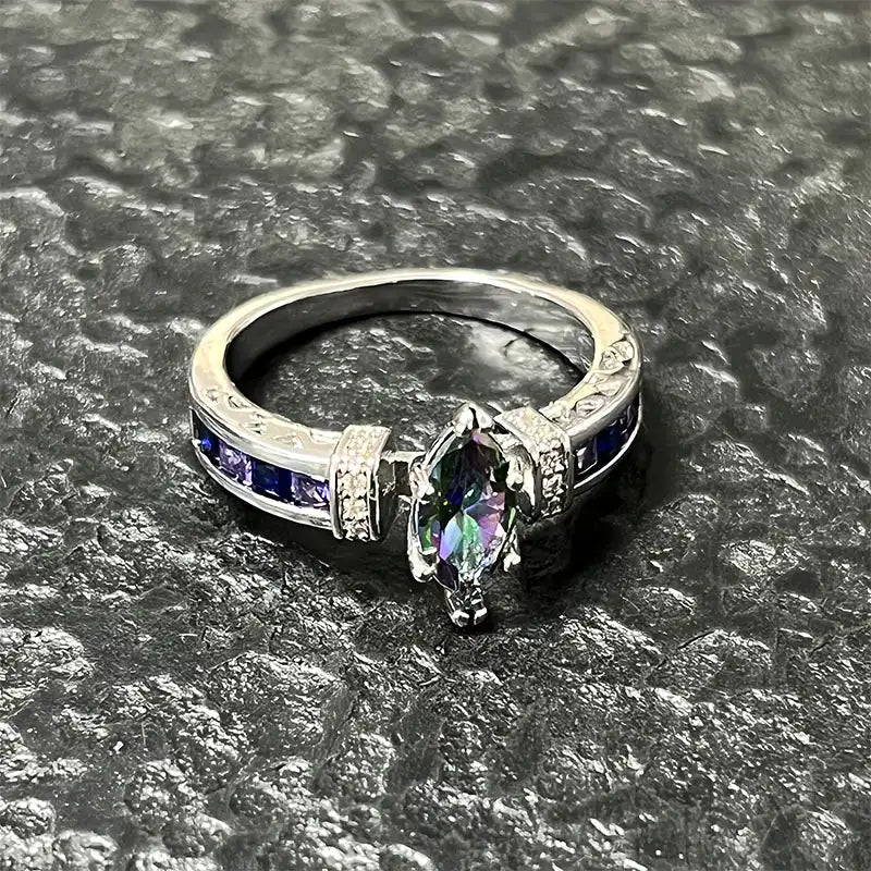 S925 Silver Rainbow Topaz Amethyst Ring