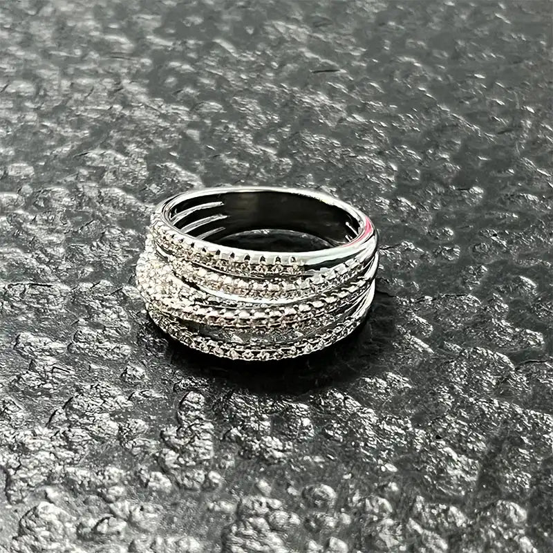 Geometric Line Wrap Design Cubic Zirconia Ring